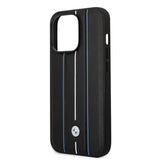 حافظة CG Mobile BMW iPhone 14 Pro max من مجموعة التوقيعات، باللون الأسود، خطوط مطبوعة ساخنة، جلد حقيقي، امتصاص الصدمات، سهلة التركيب، متينة، مع شعار التوقيع.
