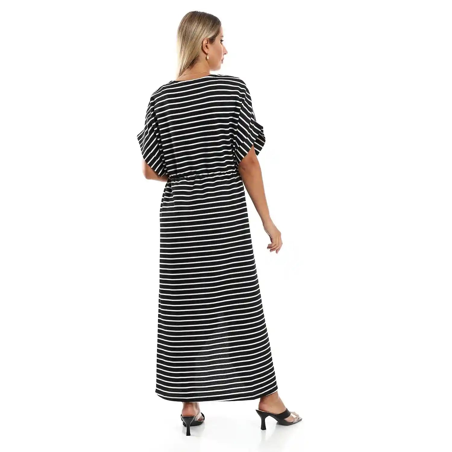 JAMILA Women Plus Size Long Short Sleeves Striped Dress DRESS - Safqqa Egypt