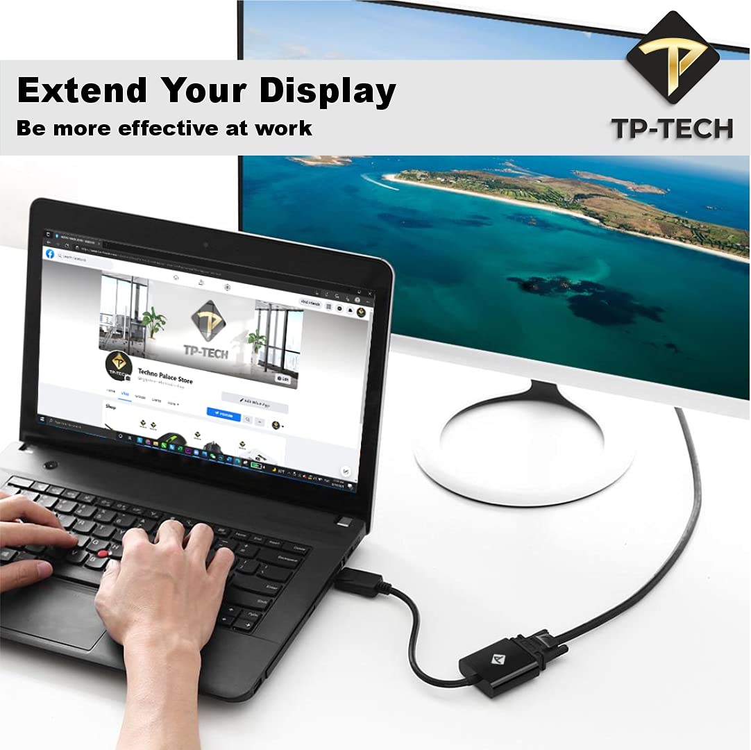 TP-TECH DP (DisplayPort) to VGA Adapter Male to Female 1080P, Compatible with Computer, Desktop, Laptop, PC, Monitor, Projector, HDTV - Safqqa Egypt