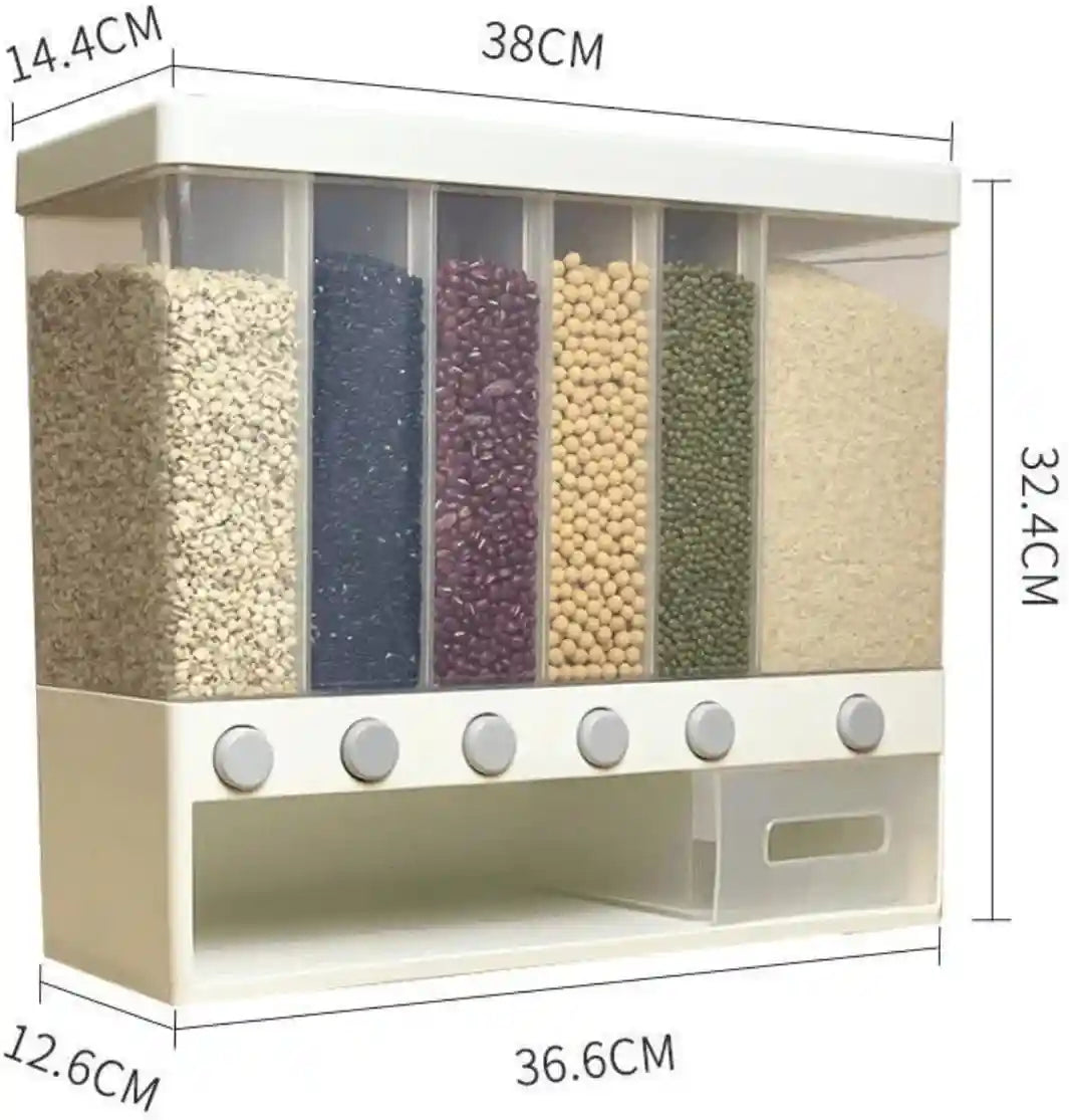 Kitchen Shelf Organizer (Transparent-5-6) Food Storage Boxes Airtight Food Storage ContainersLarge Wall Mounted Dry Food Dispenser Rice Bucket,6-Grid Rice Storage Dry Grain Storage Dried 10L - Safqqa Egypt