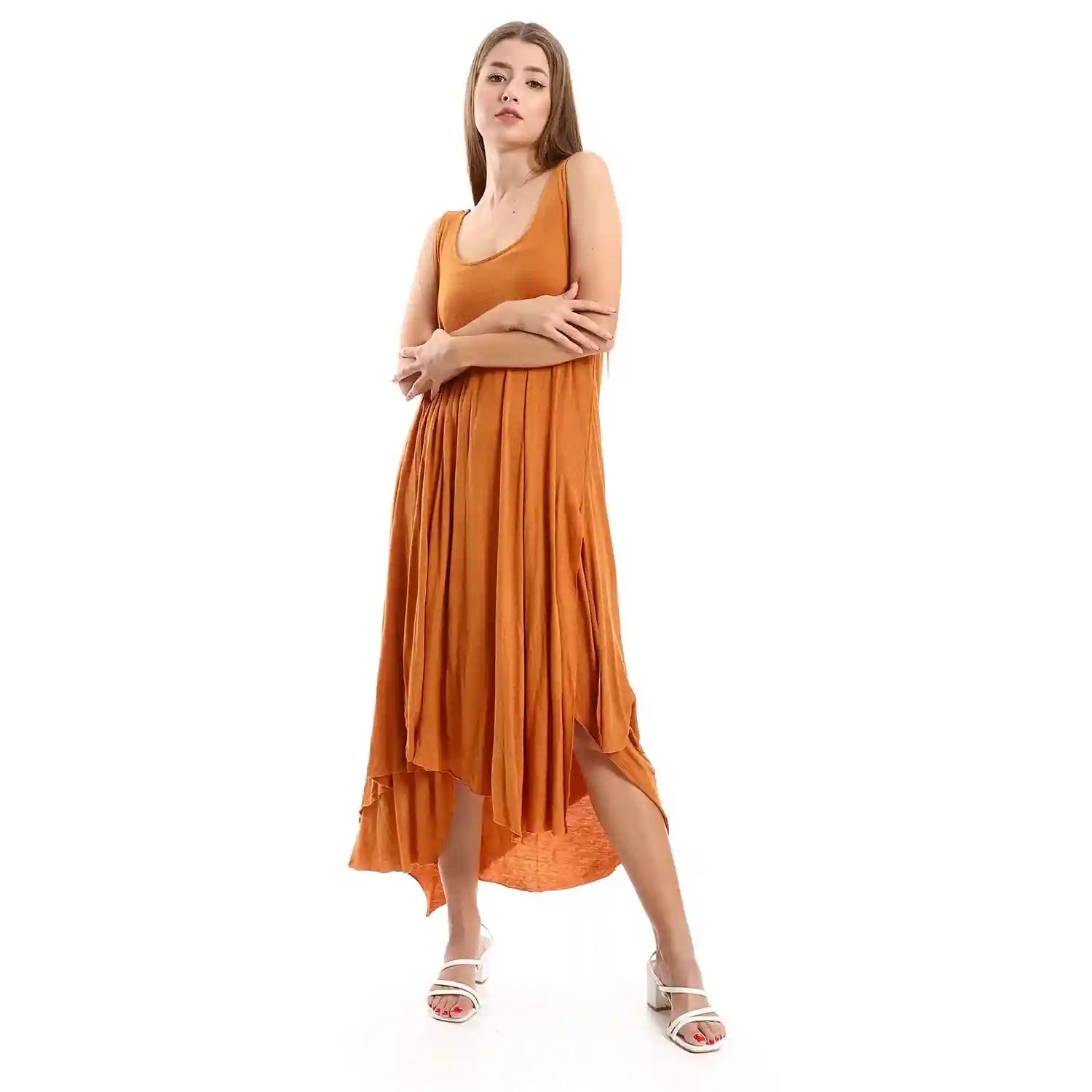 Jamila Women High Low Deep Round Casual Dress With Side Slits - Safqqa Egypt