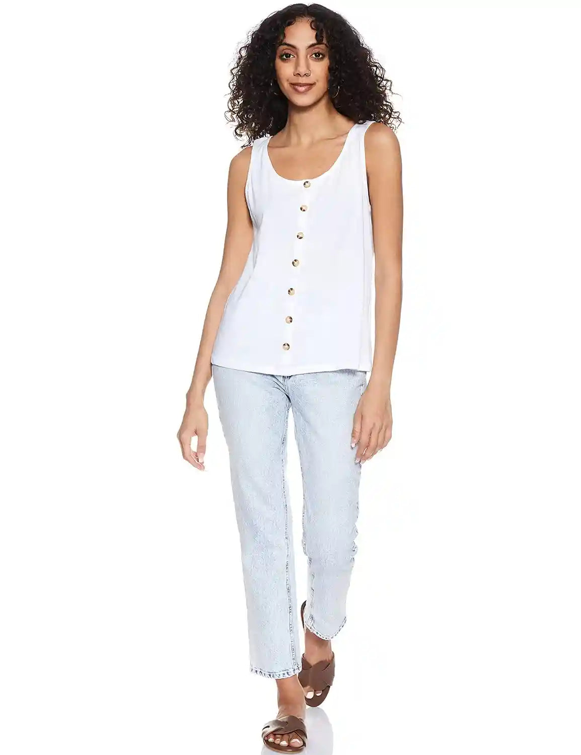 Matalan Plain Front Buttons Sleeveless Round Neck Top for Women - Safqqa Egypt