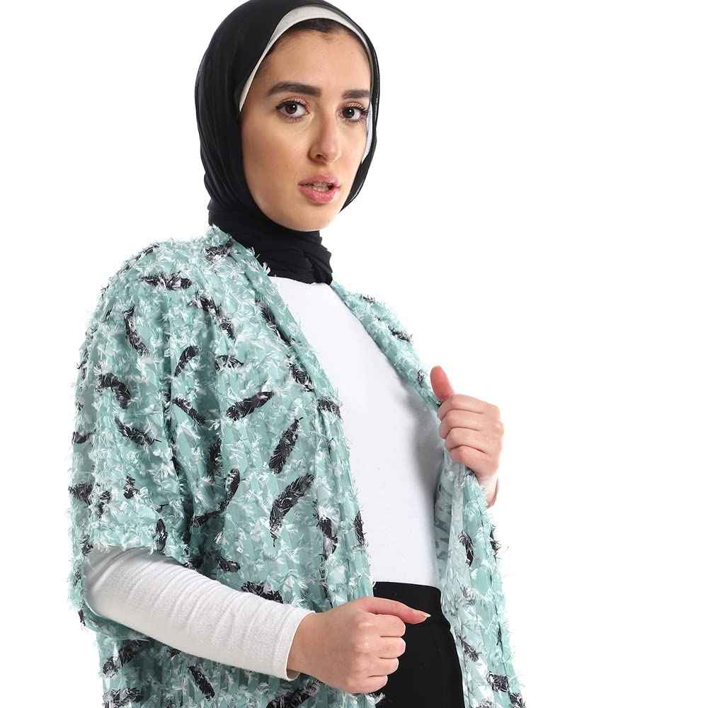 JAMILA Women Eyelash Open Neckline Long Cardigan SWEATER - Safqqa Egypt