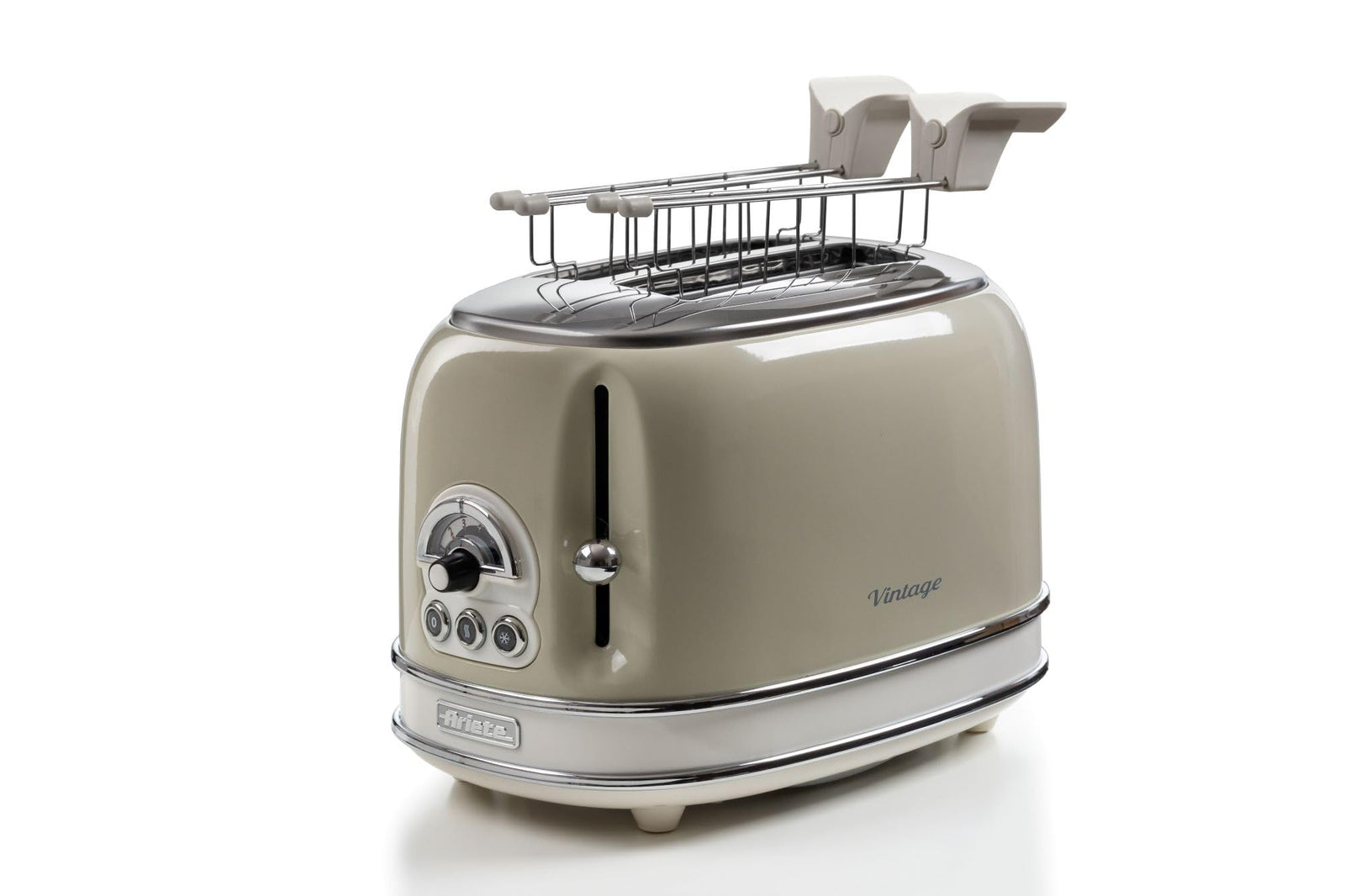 Ariete Vintage 2 Slice Toaster 155, Toaster with 6 Toasting Levels, Automatic Ejection, Defrost Function, Removable Crumb Tray, Stainless Steel Body, 810W, Beige - Safqqa Egypt