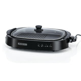 BLACK+DECKER Electric Health Grill, 1500W, Family-Sized Non-Stick Griddle with Glass Lid, 5-Level Temperature Control, Cool-Touch Handles, Efficient Fat Draining, Dishwasher Safe, Black - GH1500-B5-Have Scratches