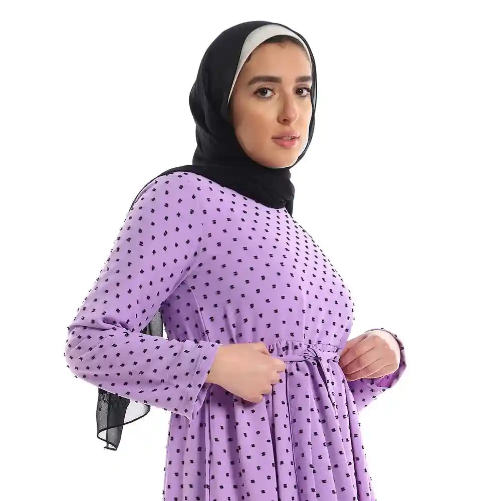 Jamila Women Long Sleeves Long Dress with Adjustable Belt Dress - Safqqa Egypt