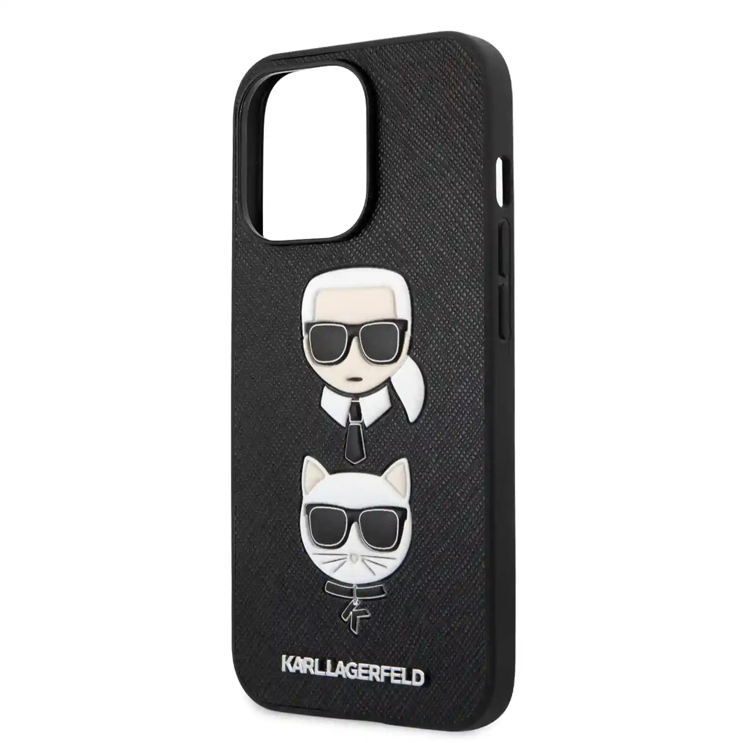 CG Mobile Karl Lagerfeld KLHCP13LSAKICKCBK Protective Hard Case for Apple iPhone 13 Pro - Black (Karl and Cat Head Design) - Safqqa Egypt