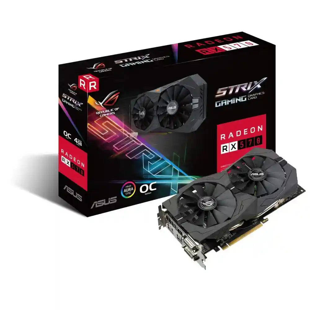 ASUS AMD ROG-STRIX-RX570-O4G-GAMING 4 GB GDDR5 256-Bit Memory DVI/DP/HDMI PCI Express 3 Graphics Card - Black - Safqqa Egypt