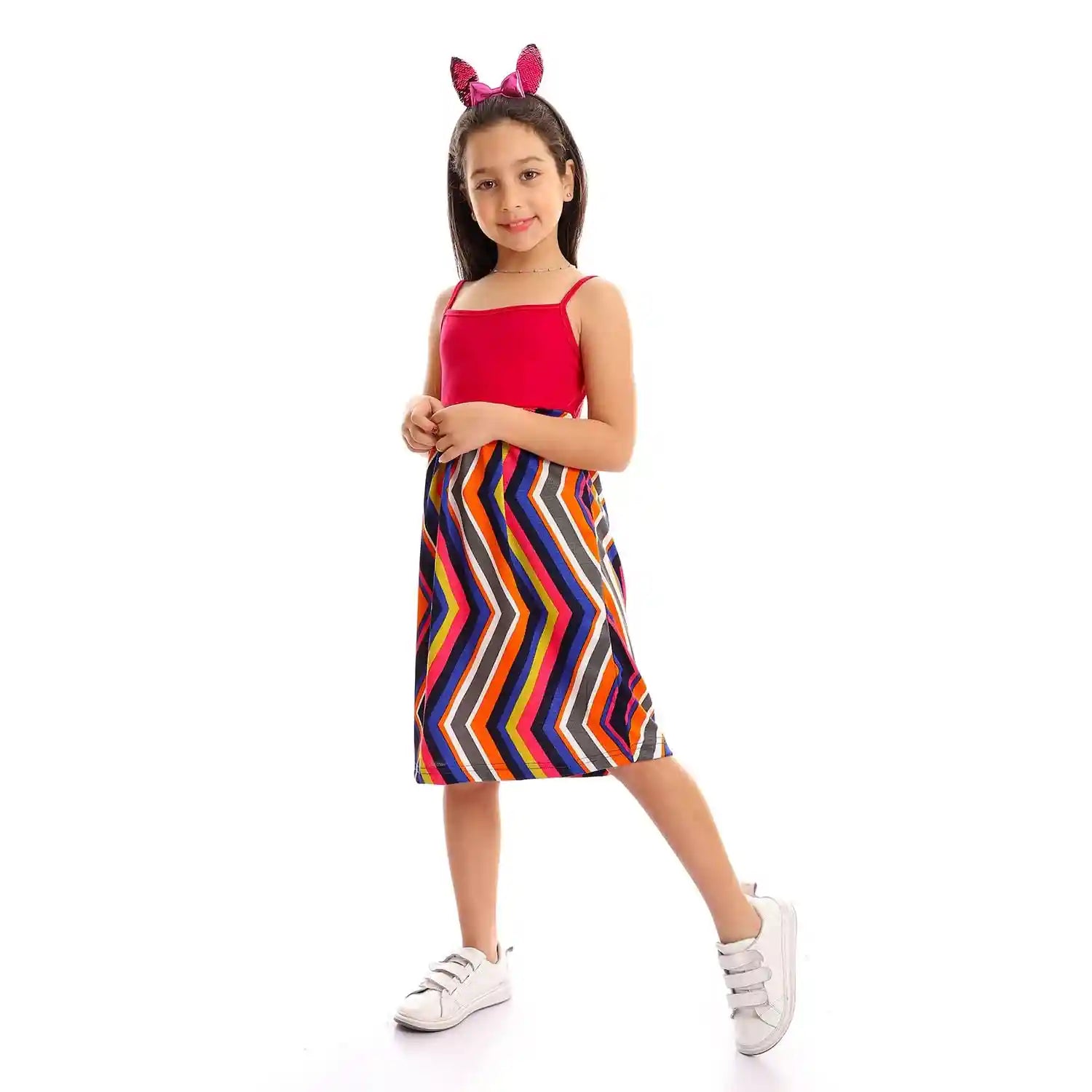 Kady girls Spaghetti Sleeves Self Pattern Dress - Safqqa Egypt