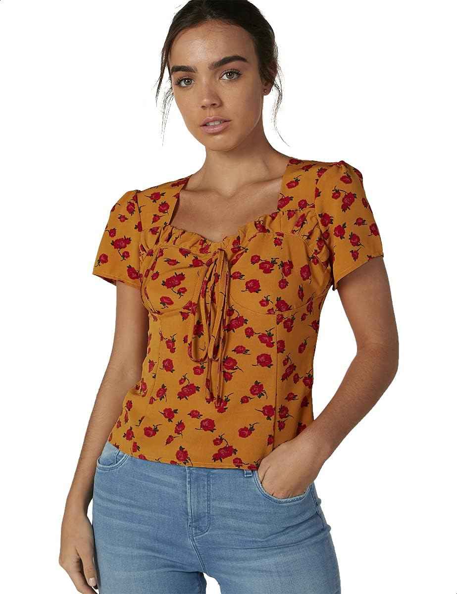 2Xtremz Floral Pattern Front Knot Short Sleeves Blouse For Women - Safqqa Egypt