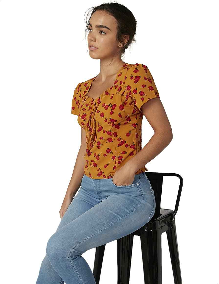 2Xtremz Floral Pattern Front Knot Short Sleeves Blouse For Women - Safqqa Egypt