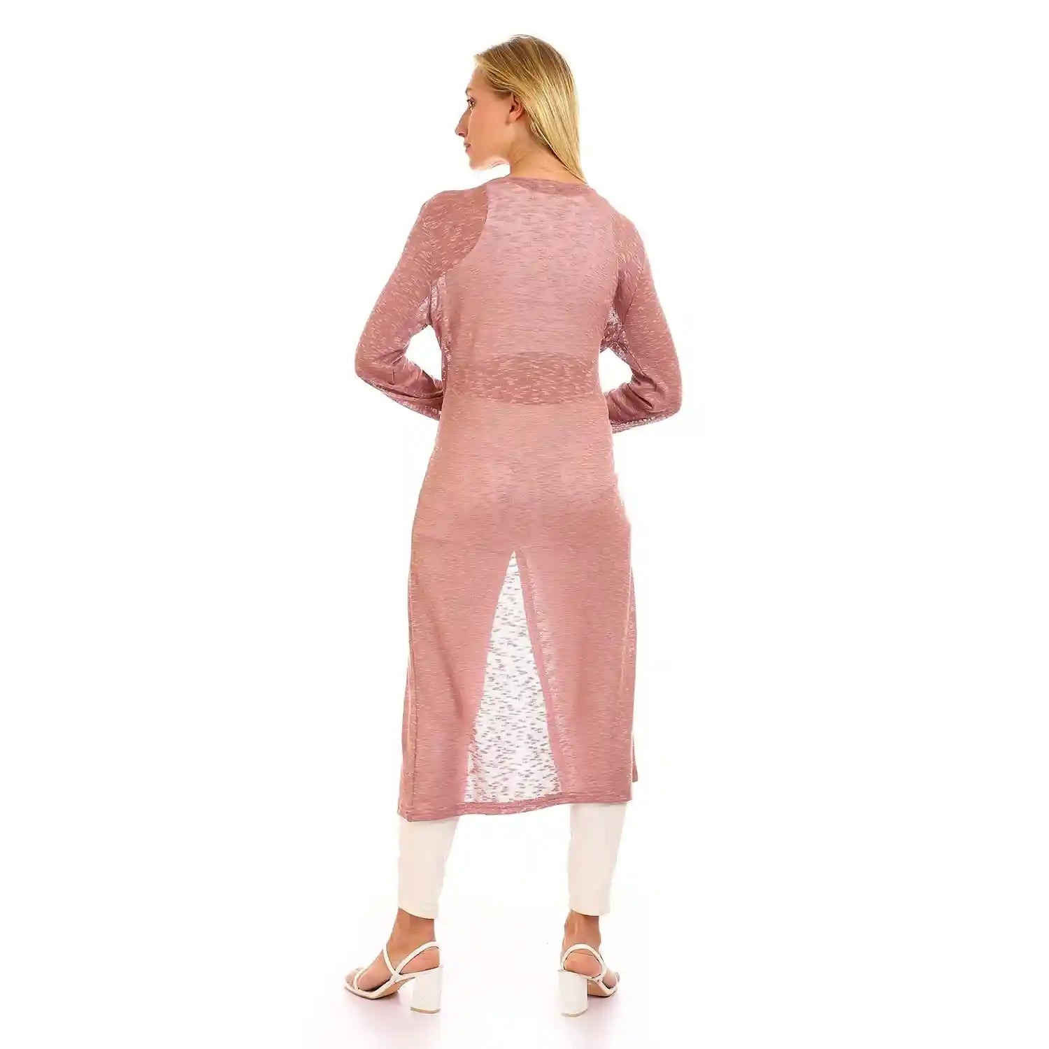 JAMILA Women Self Patterned Open Neckline Long Cardigan SWEATER - Safqqa Egypt