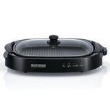 BLACK+DECKER Electric Health Grill, 1500W, Family-Sized Non-Stick Griddle with Glass Lid, 5-Level Temperature Control, Cool-Touch Handles, Efficient Fat Draining, Dishwasher Safe, Black - GH1500-B5-Have Scratches