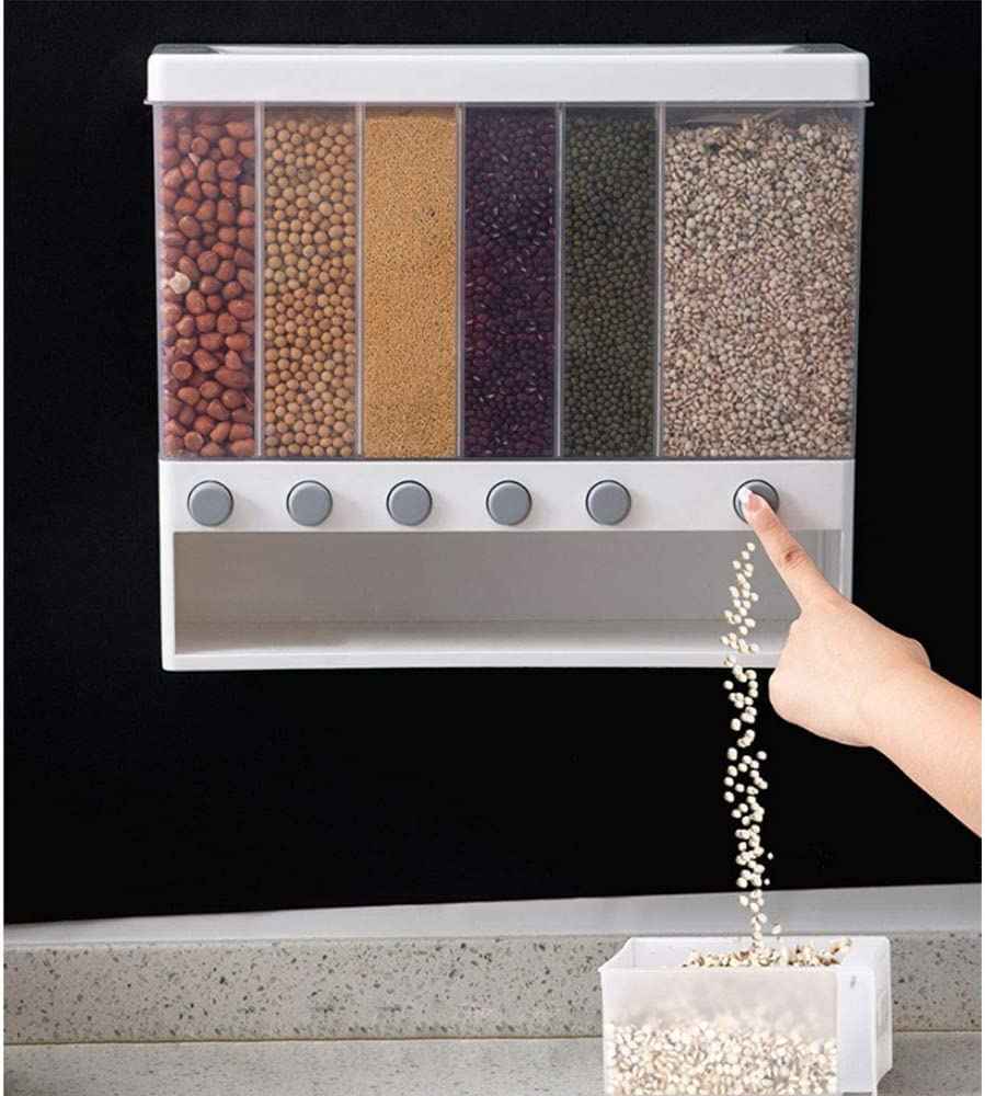 Kitchen Shelf Organizer (Transparent-5-6) Food Storage Boxes Airtight Food Storage ContainersLarge Wall Mounted Dry Food Dispenser Rice Bucket,6-Grid Rice Storage Dry Grain Storage Dried 10L - Safqqa Egypt