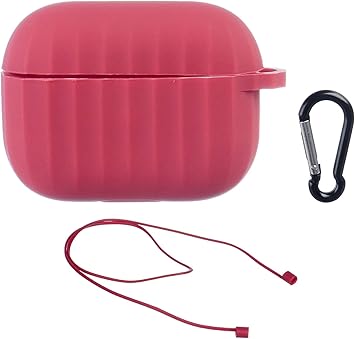 حافظة سيليكون واقية مع حلقة تثبيت وحامل سماعة لسماعات AirPods Pro - أحمر