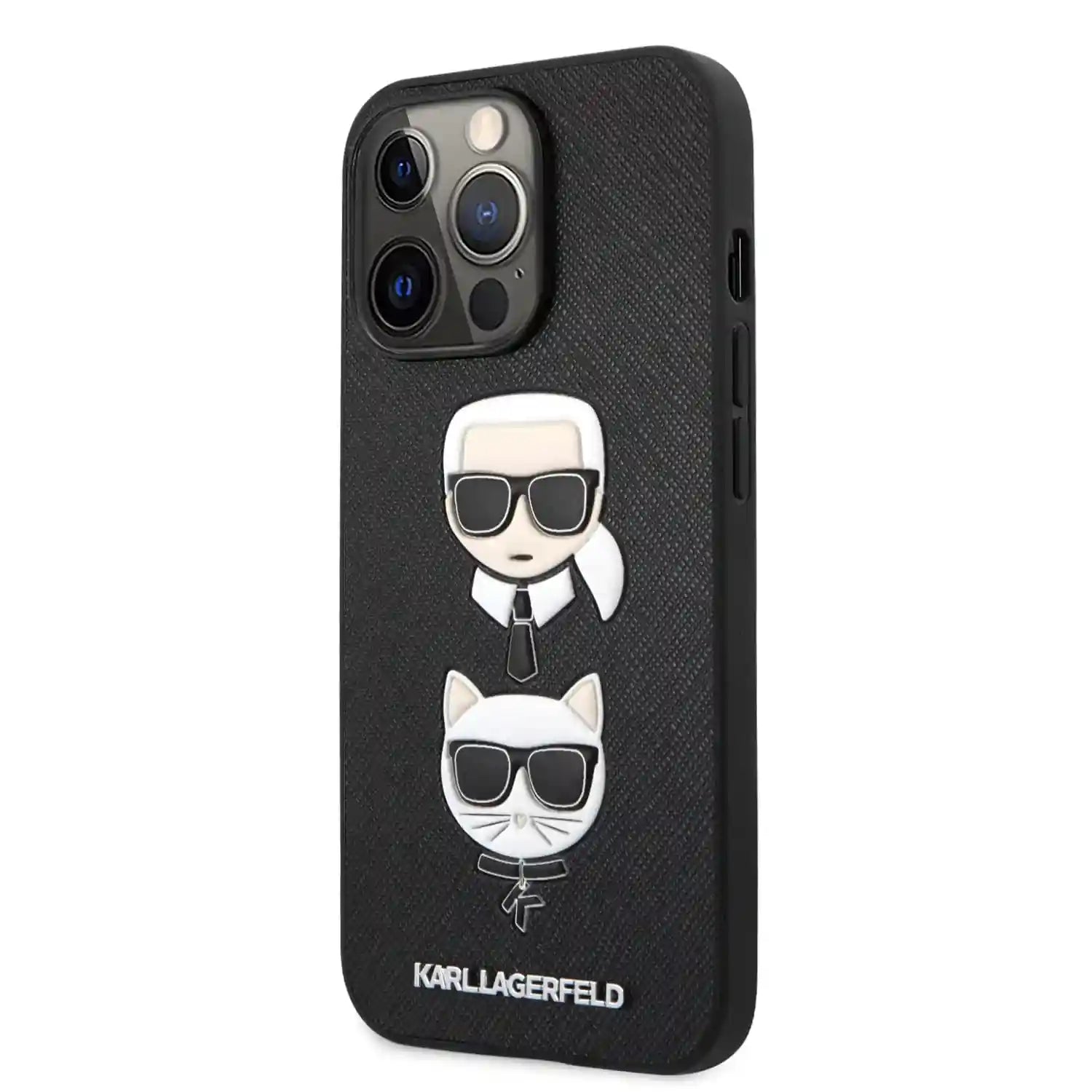 CG Mobile Karl Lagerfeld KLHCP13LSAKICKCBK Protective Hard Case for Apple iPhone 13 Pro - Black (Karl and Cat Head Design) - Safqqa Egypt