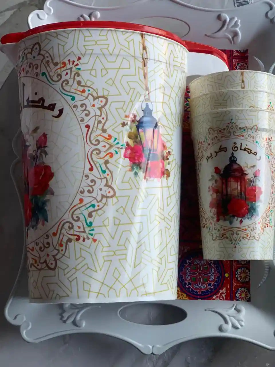 Pitcher with 3 Cups & Serving Tray - Safqqa Egypt