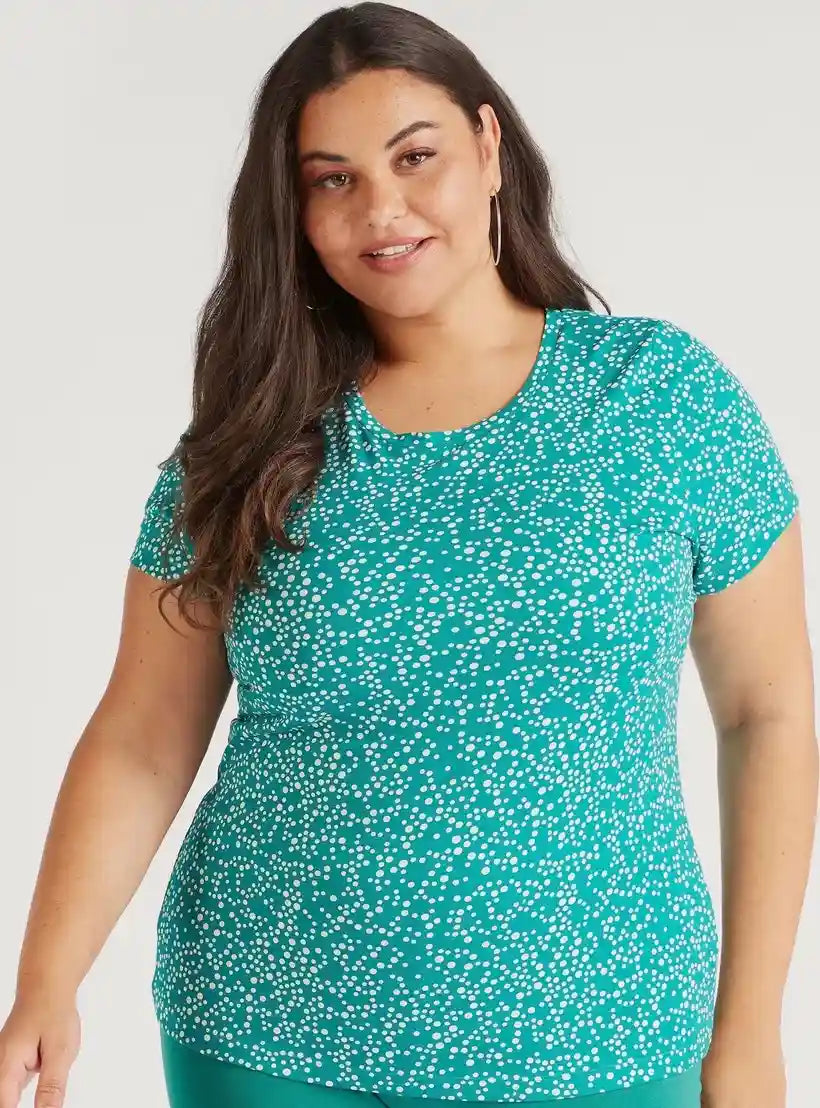 All-Over Print Round Neck T-shirt with Short Sleeves - Safqqa Egypt