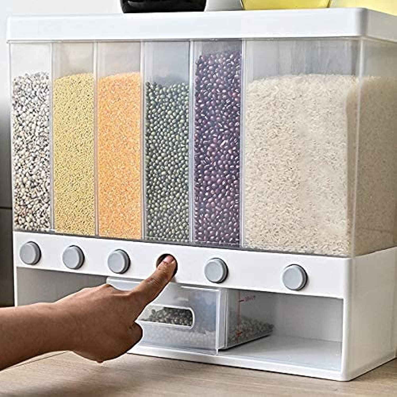 Kitchen Shelf Organizer (Transparent-5-6) Food Storage Boxes Airtight Food Storage ContainersLarge Wall Mounted Dry Food Dispenser Rice Bucket,6-Grid Rice Storage Dry Grain Storage Dried 10L - Safqqa Egypt