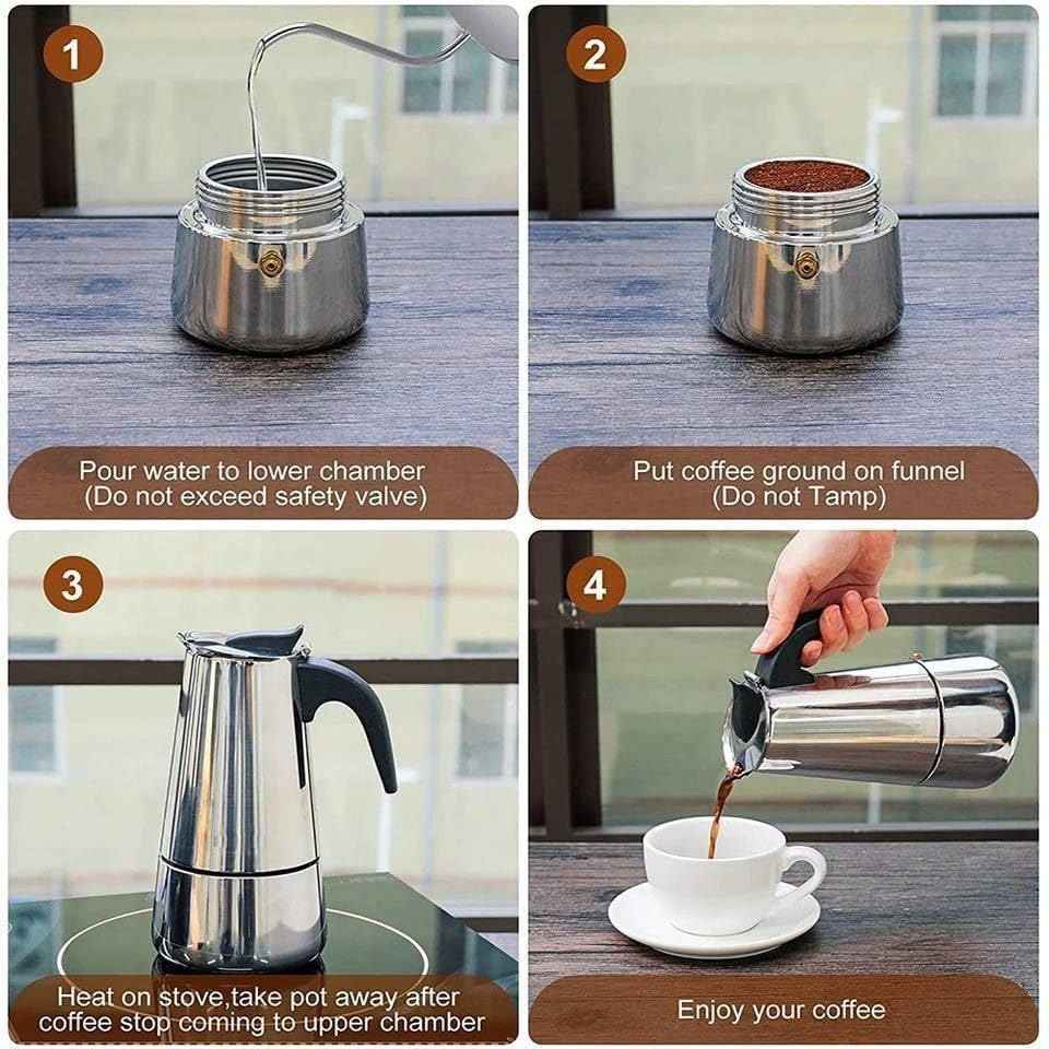 100ml moka pot (2 shots) for making espresso, classic and Italian coffee, placed directly on the fire. - Safqqa Egypt