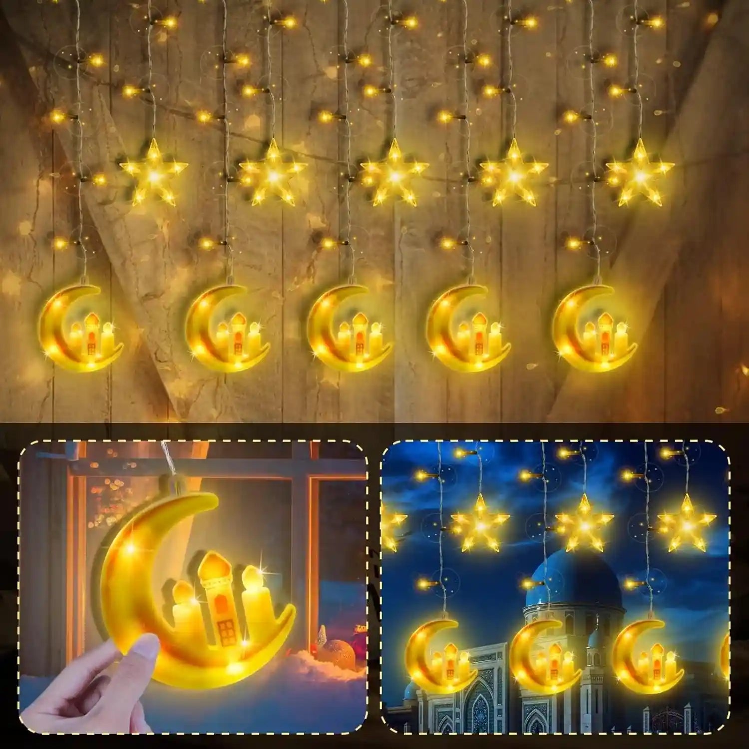 Ramadan Decoration Lamp, 8 Lighting Modes, Battery Operated Ramadan Lamp for Indoor Use, Curtains, Home, Party - Safqqa Egypt