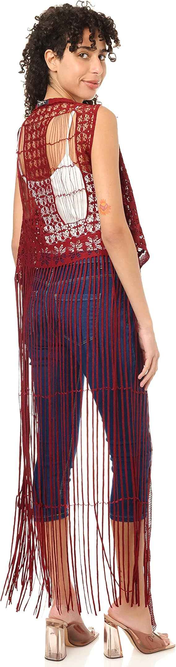 Jamila Women fringed net cardigan Sweater - Safqqa Egypt