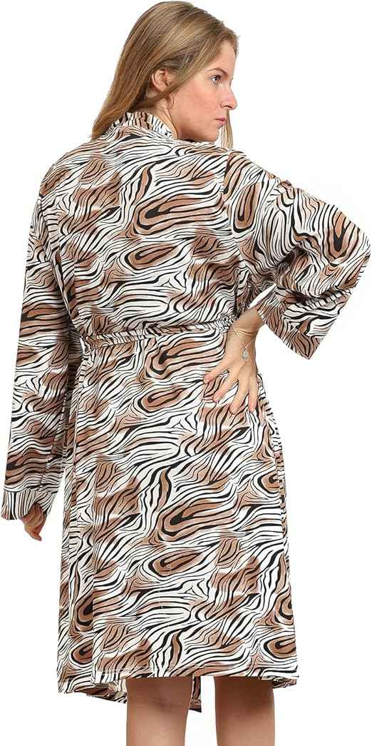 Kady Women Spaghetti Strap Zebra Print Short Nightgown with Robe - Safqqa Egypt