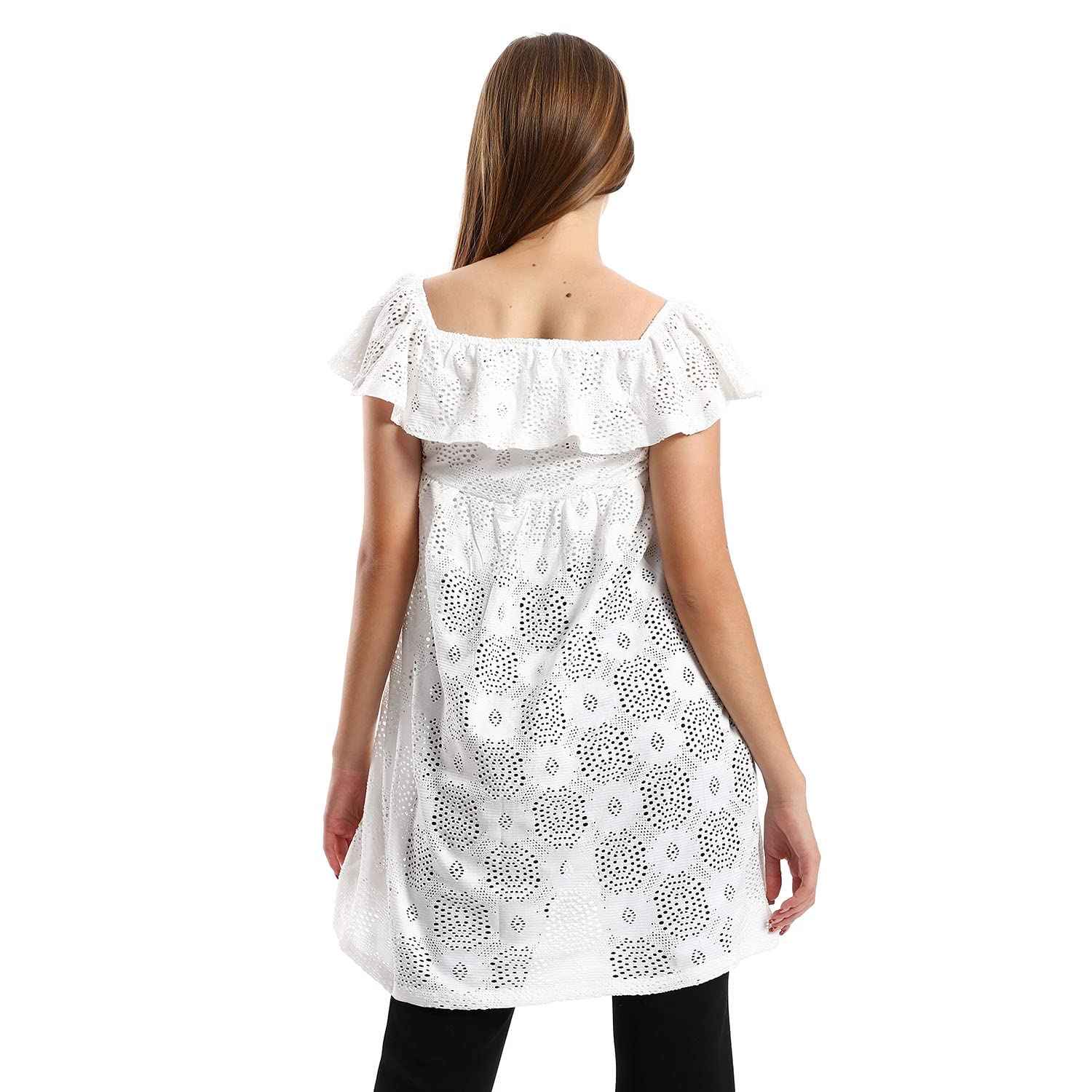 JAMILA Women Perforated Off Shoulder Short Casual Dress - Safqqa Egypt