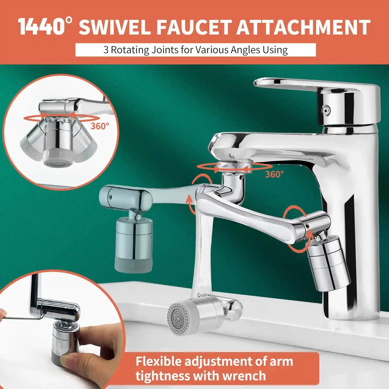 1080° Rotating Faucet Extender – Universal Sink Aerator with 2 Spray Modes & Flexible 360° Arm for Face, Hair & Eye Wash - Safqqa Egypt
