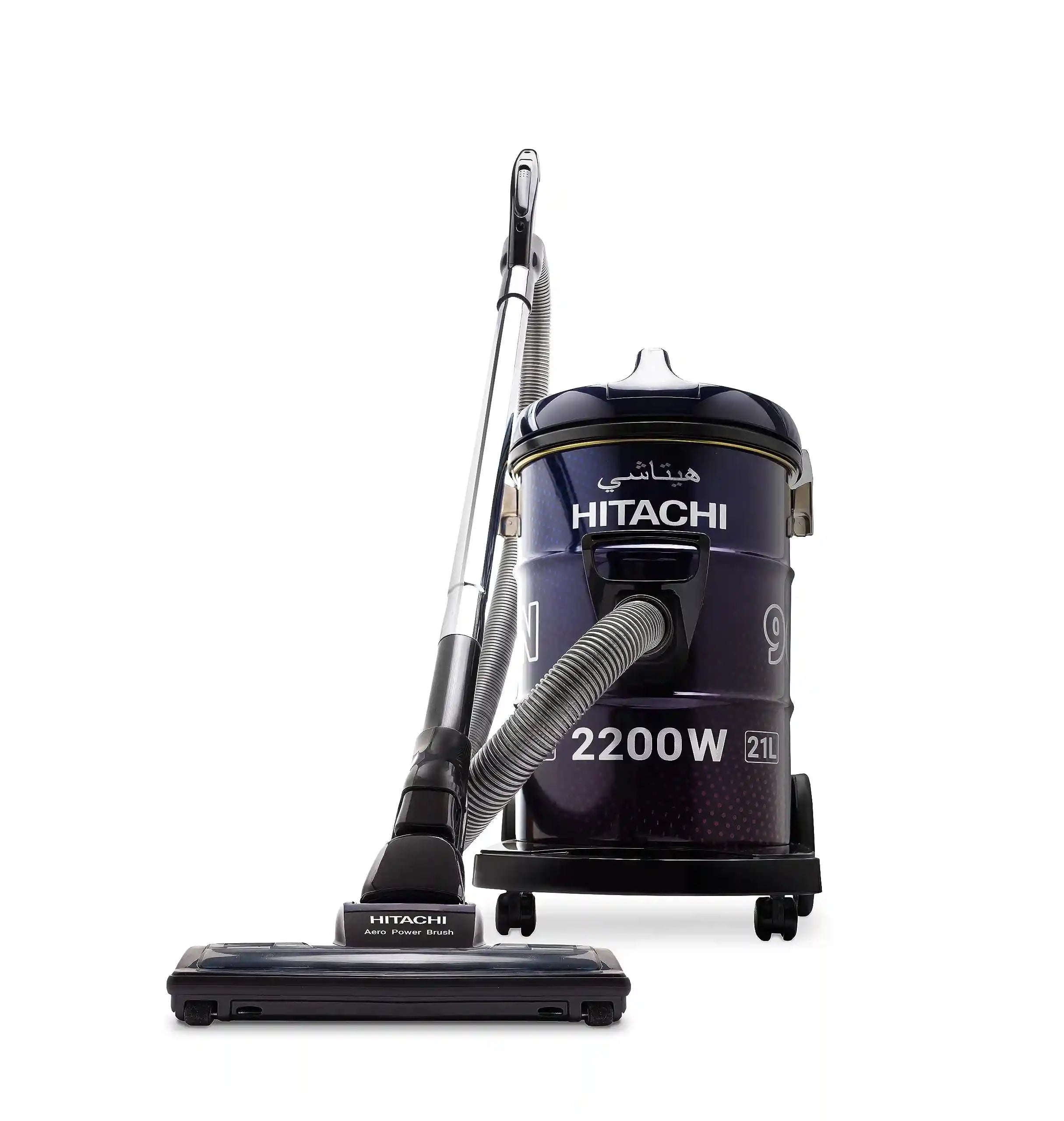 "HITACHI 2200W Drum Vacuum Cleaner, 21L Capacity – Aero Power Brush, Metal Pipe, Washable Filter – Home & Office Use – Model CV965NBLGCM (Minor Scratch)" - Safqqa Egypt