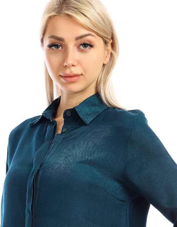 Jamila Women long sleeves soft satin buttoned shirt dress - Safqqa Egypt