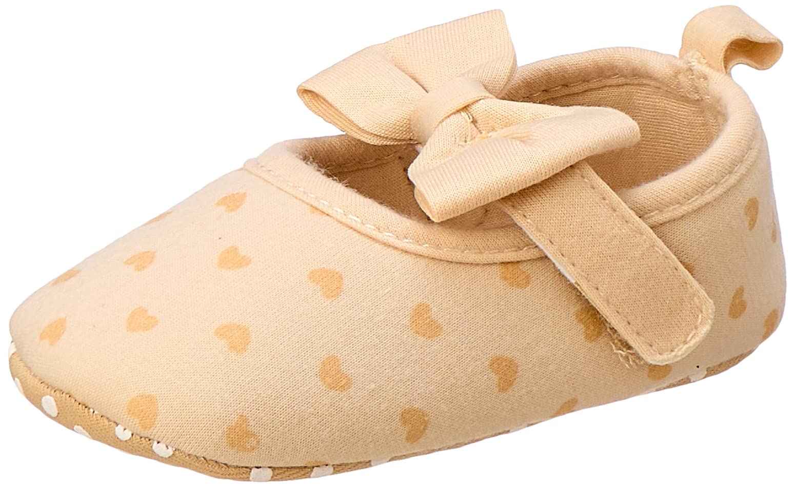 Mix & Max Hearts-Pattern Bow-Detail Mary Jane Shoes for Girls - Beige, 9 - 12 Months - Safqqa Egypt