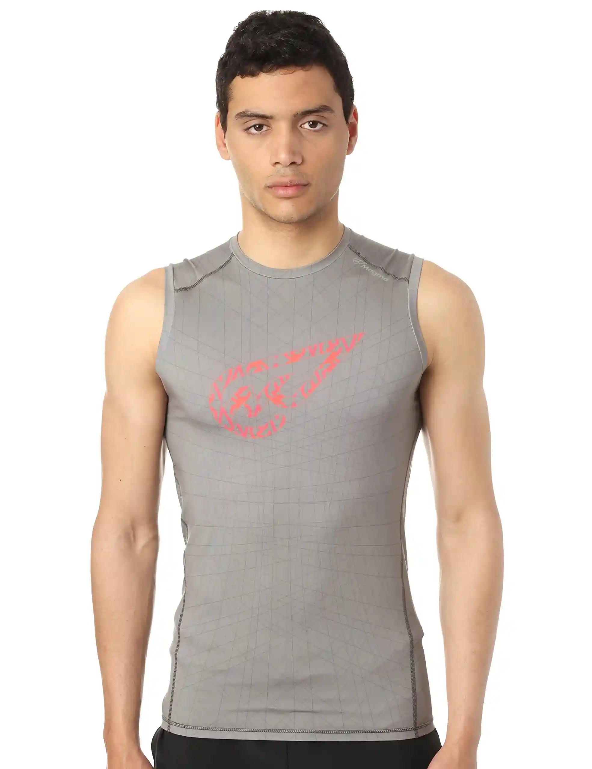 Magma Patterned Contrast Front Logo Slim-Fit Sports Tank Top for Men - Safqqa Egypt