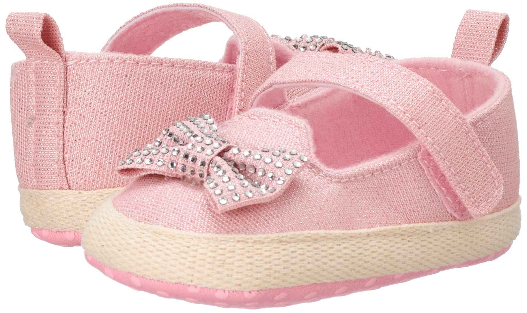 Mix & Max Velcro-Strap Bow-Detail Contrast-Sole Shoes for Girls - Pink, 9-12 Months - Safqqa Egypt