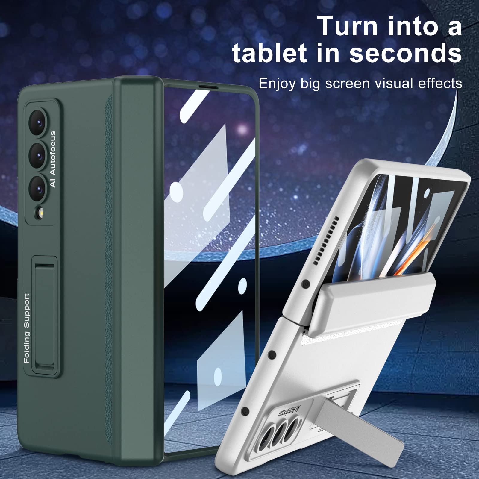 جراب PUROOM لهاتف Samsung Galaxy Z Fold 4 مزود بمسند مدمج من البولي كربونات مزود بغطاء مضاد للصدمات مغناطيسي بالكامل لهاتف Samsung Galaxy Z Fold 4 5G (أسود)