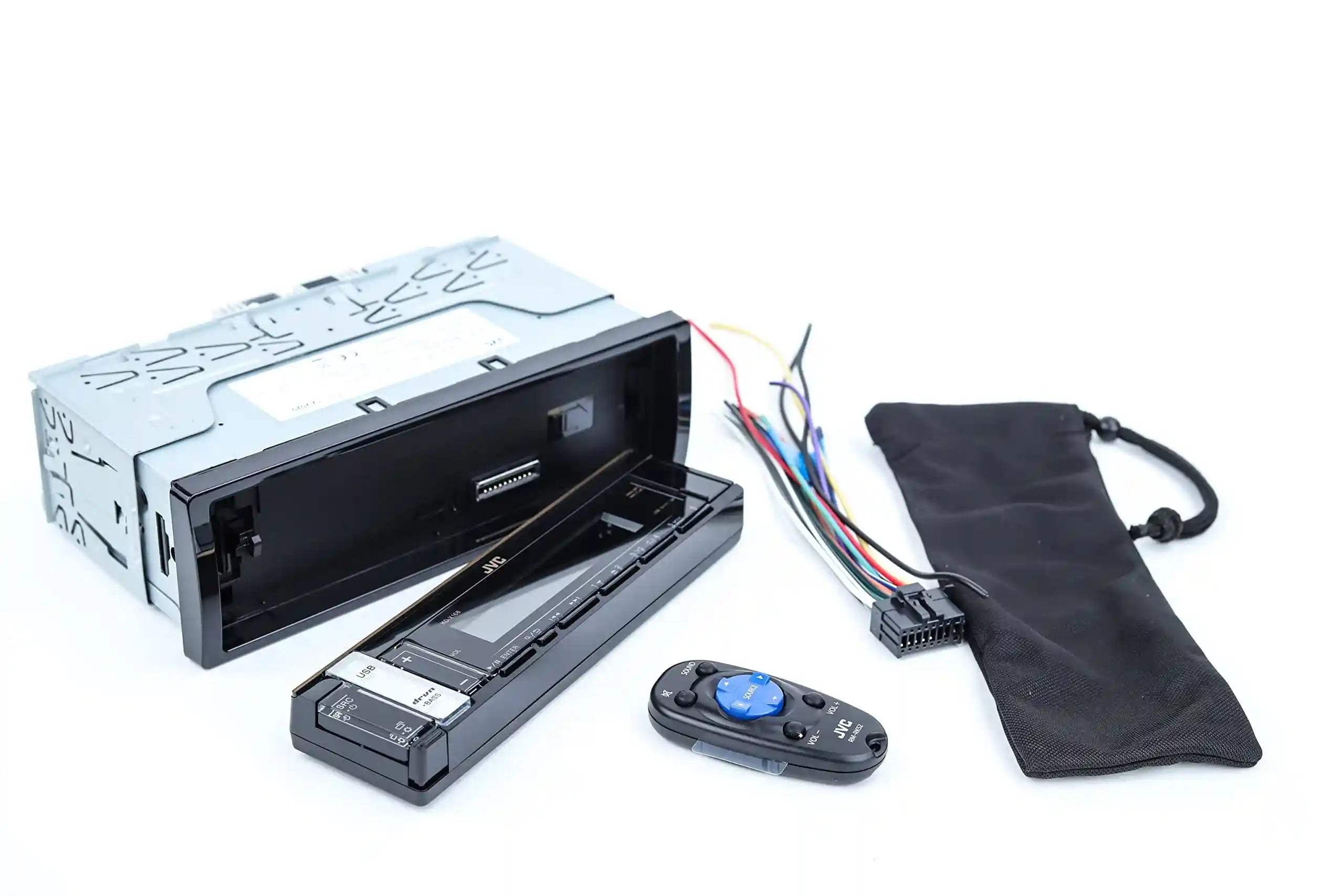 "JVC KD-X168M Car Audio Receiver – Bluetooth, USB, Radio, MP3 Playback, Android Compatible, Remote Control Included" - Safqqa Egypt