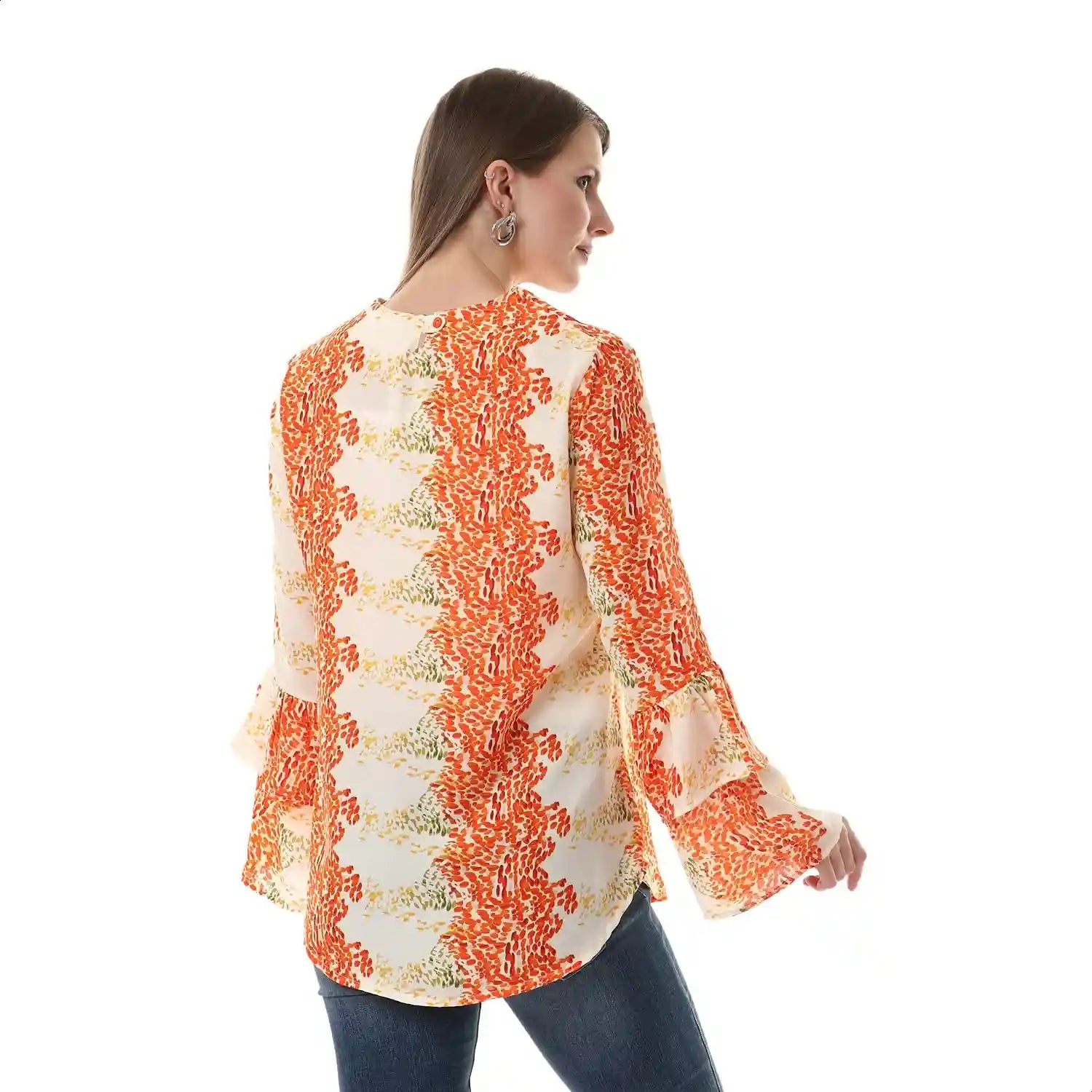 Andora Flounce Sleeves Patterned Blouse for Women - Safqqa Egypt