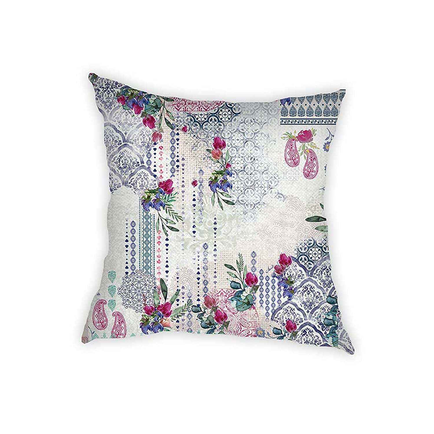 Joud Indigo Printed Square Polyester Decorative Cushion, 50×50 cm - Multicolor - Safqqa Egypt