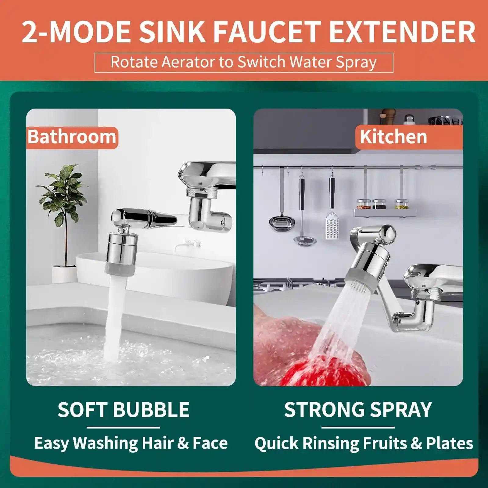 1080° Rotating Faucet Extender – Universal Sink Aerator with 2 Spray Modes & Flexible 360° Arm for Face, Hair & Eye Wash - Safqqa Egypt