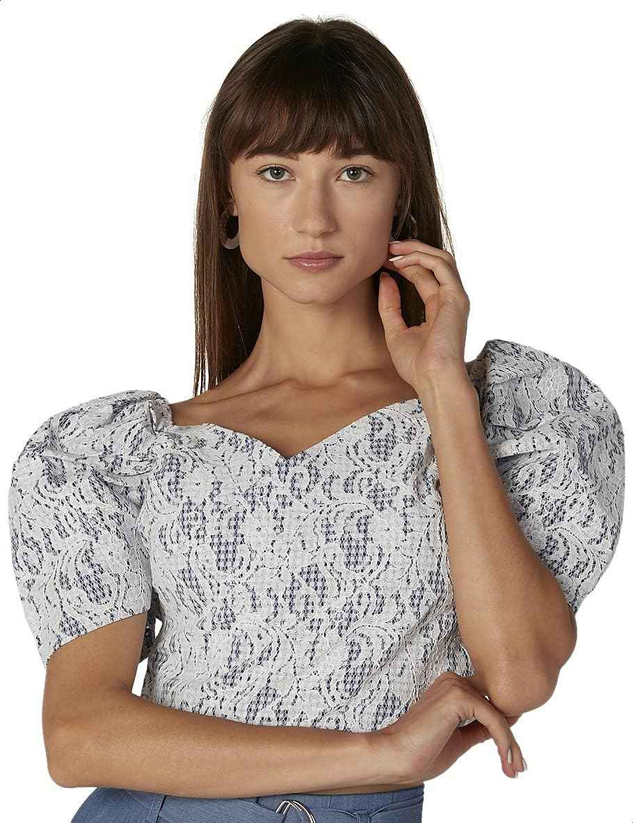 2Xtremz Lace V-Neck Puff Short Sleeves Blouse for Women - Safqqa Egypt