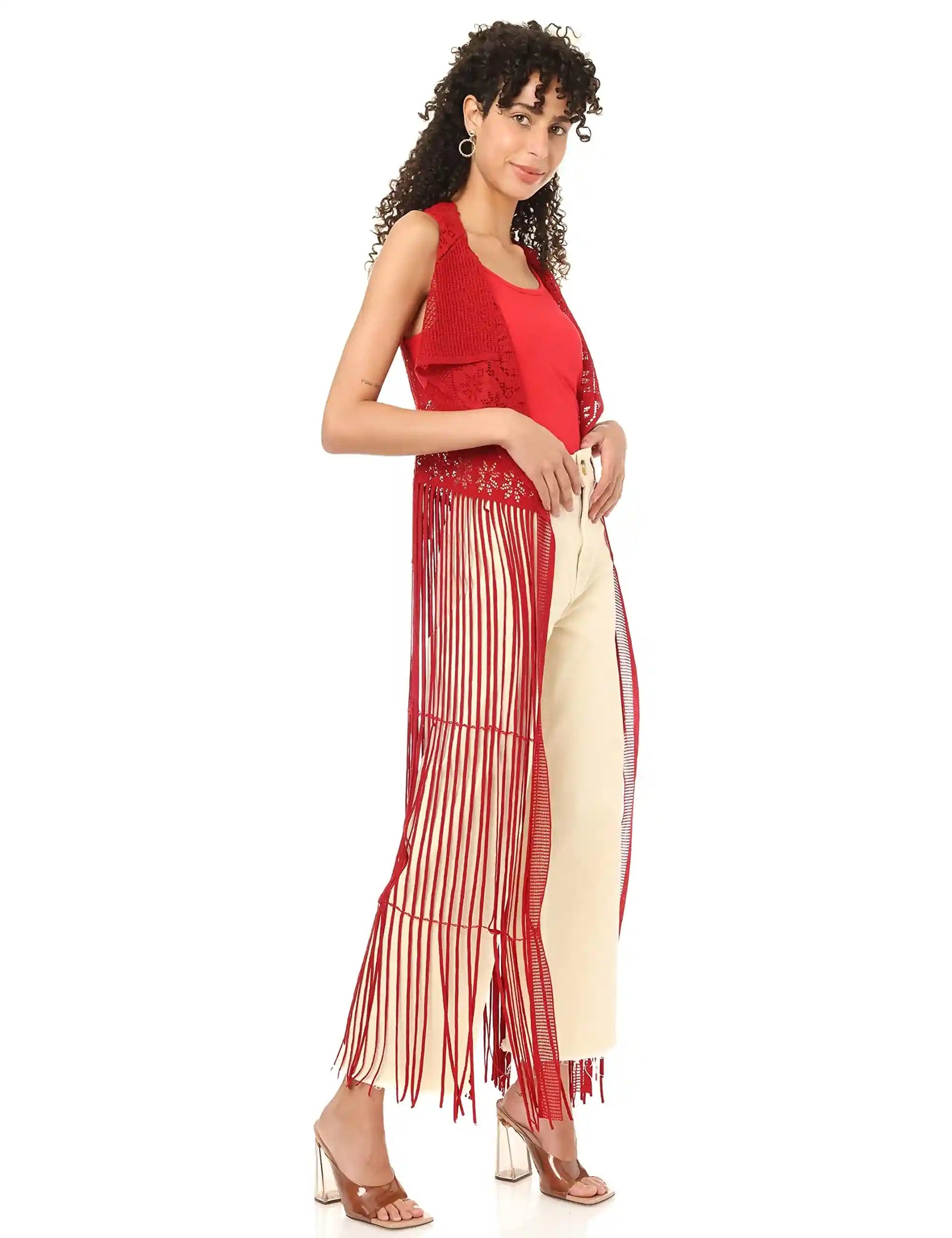 JAMILA Women fringed net cardigan SWEATER - Safqqa Egypt