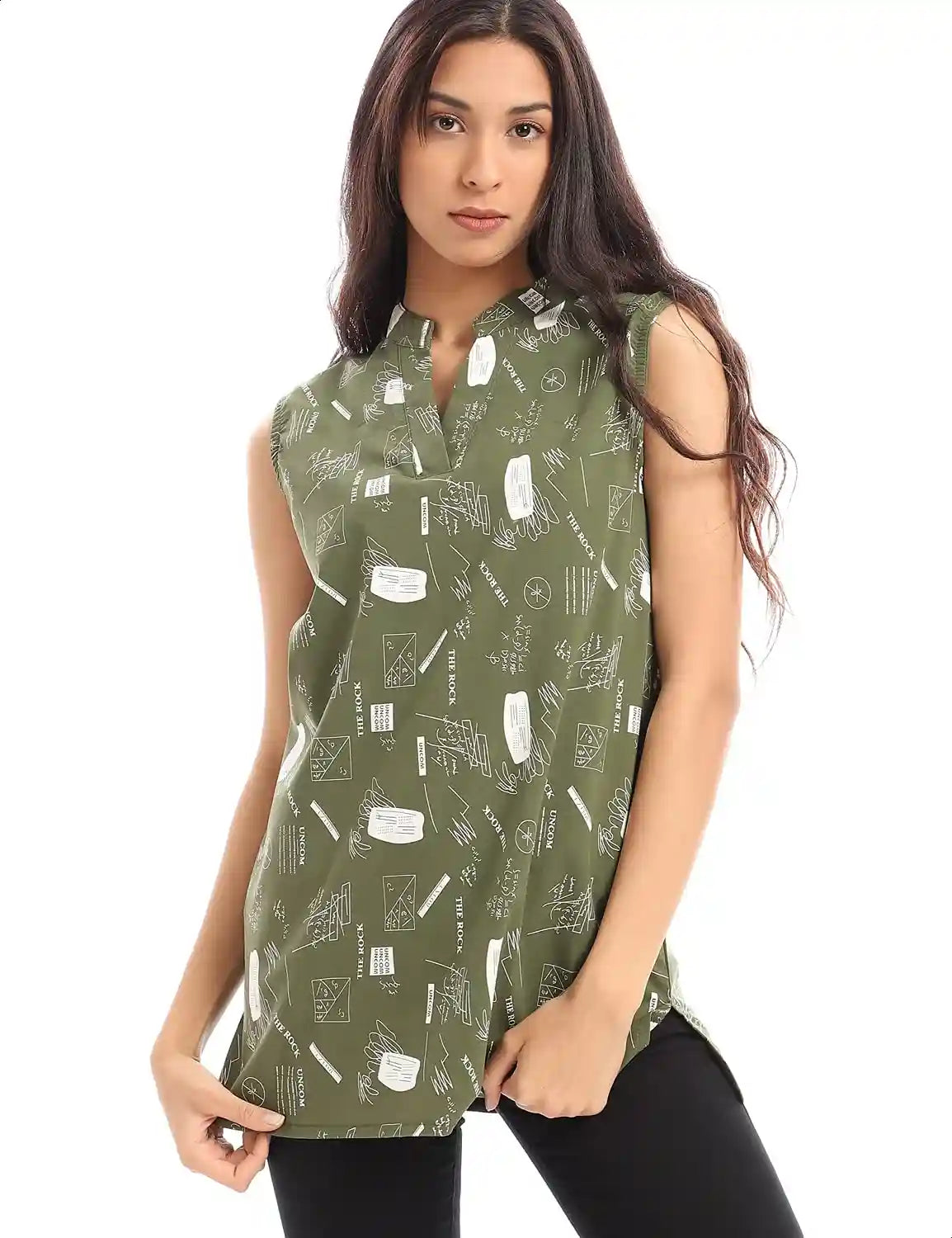 Andora Sleeveless Printed Regular-Fit Longline Blouse for Women - Safqqa Egypt