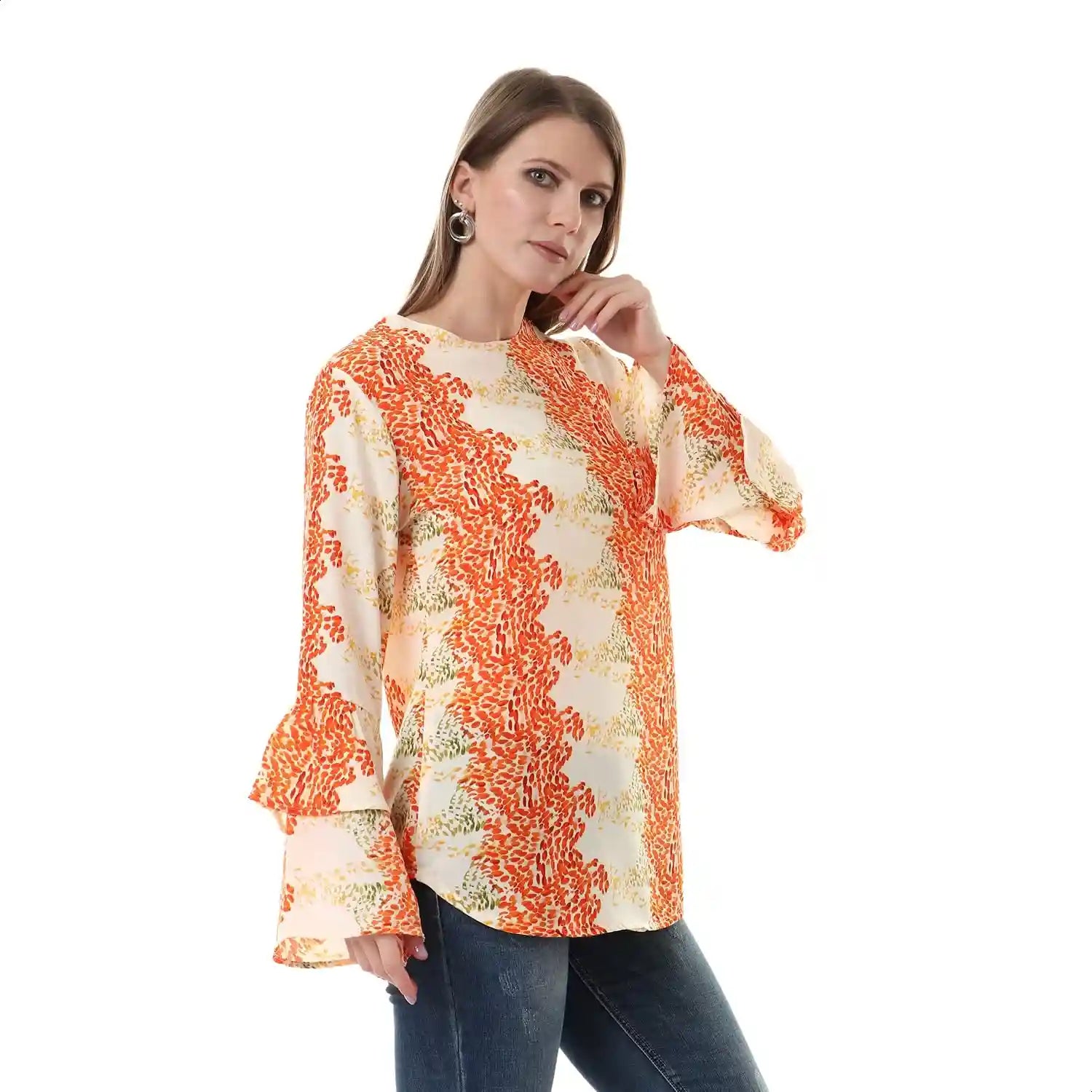 Andora Flounce Sleeves Patterned Blouse for Women - Safqqa Egypt