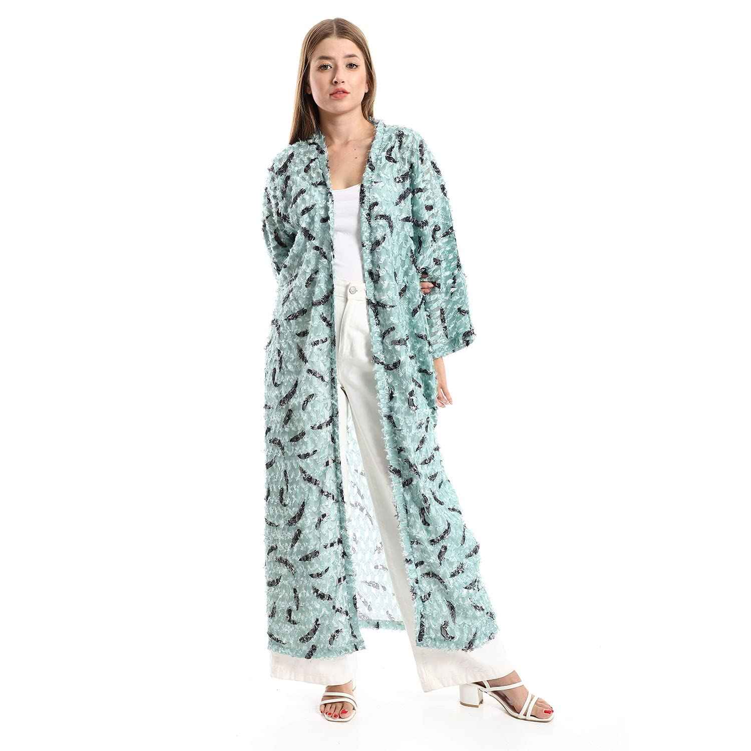 JAMILA Women Eyelash Open Neckline Long Cardigan SWEATER - Safqqa Egypt