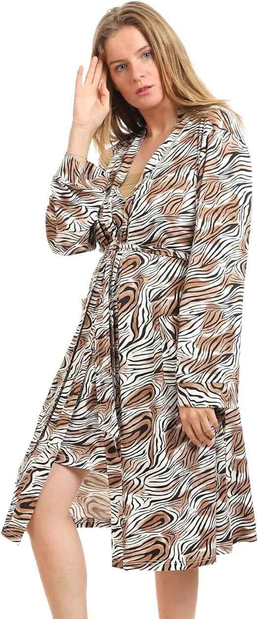 Kady Women Spaghetti Strap Zebra Print Short Nightgown with Robe - Safqqa Egypt