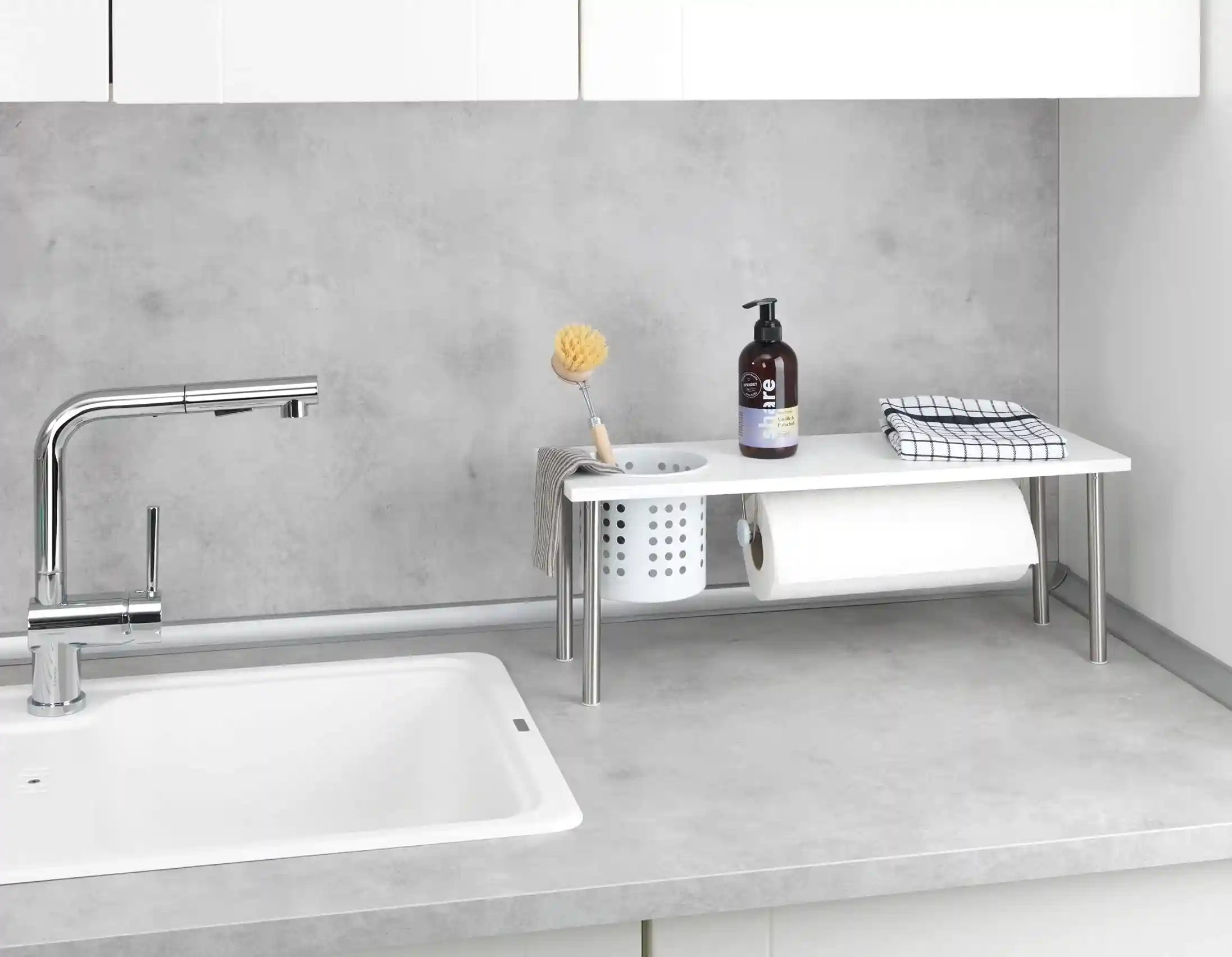 WENKO Blanco Kitchen Shelf with Roll and Utensil Holder, 55x21x18cm - Safqqa Egypt