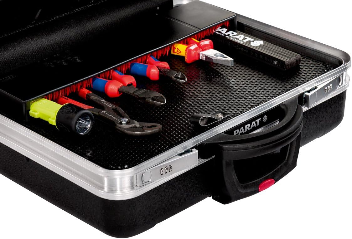 حقيبة الأدوات المتنقلة بارات Parat(موديل 589550171) هي حقيبة عالية الجودة مصممة للمحترفين الذين يبحثون عن المتانة والتنظيم وسهولة النقل. تتميز بغلاف خارجي صلب ومتین باللون الأسود الأنيق