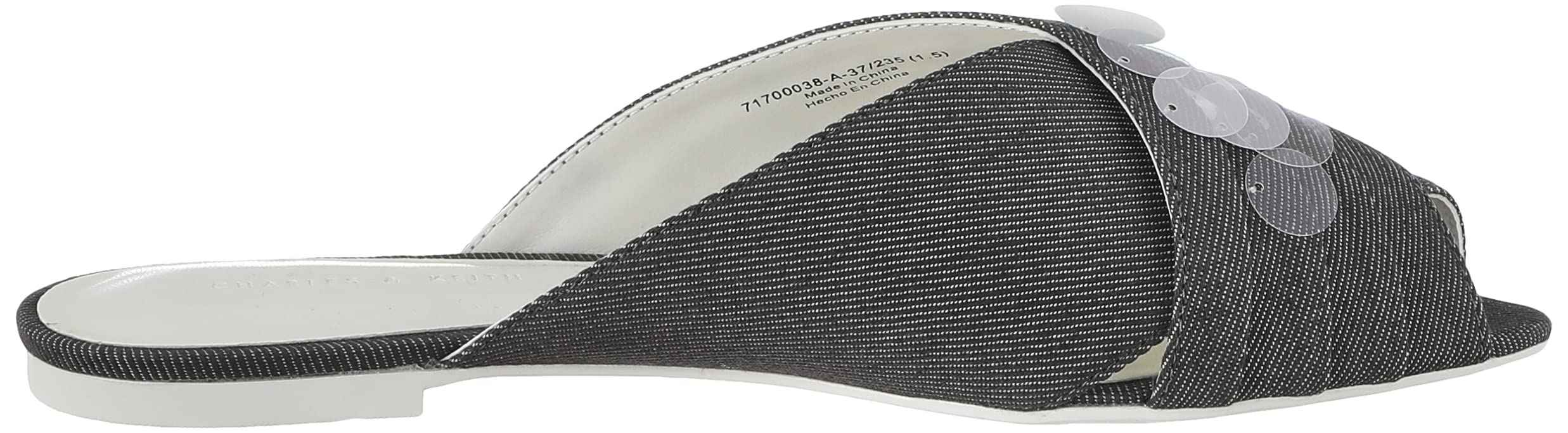 CHARLES & KEITH Fabric Sequin Embellished Peep Toe Plaid Flat Mules for Women - Safqqa Egypt