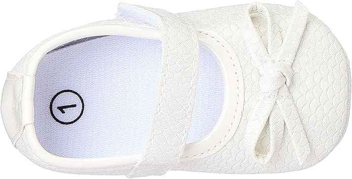 Mix & Max Embossed Pattern Front Bow Velcro Strap Shoes for Girls - 0 - 6 Months - Safqqa Egypt