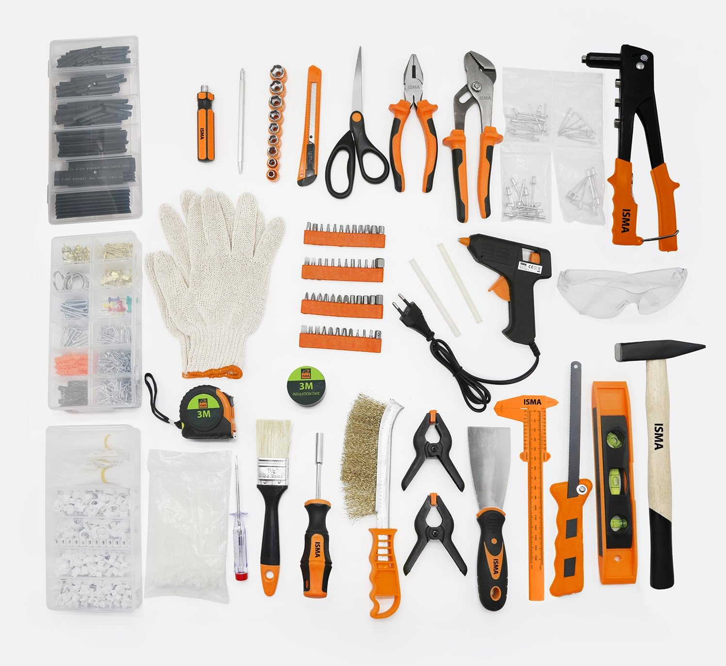 طقم أدوات شامل مكون من 1500 قطعة من ISMA في حقيبة متينة – أدوات متعددة الاستخدامات للأعمال المنزلية والمرآب والاستخدام الخارجي